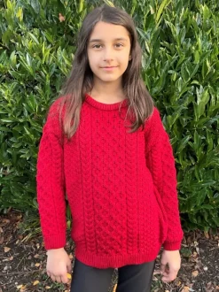 Kids Aran Sweater Merino Wool - Red