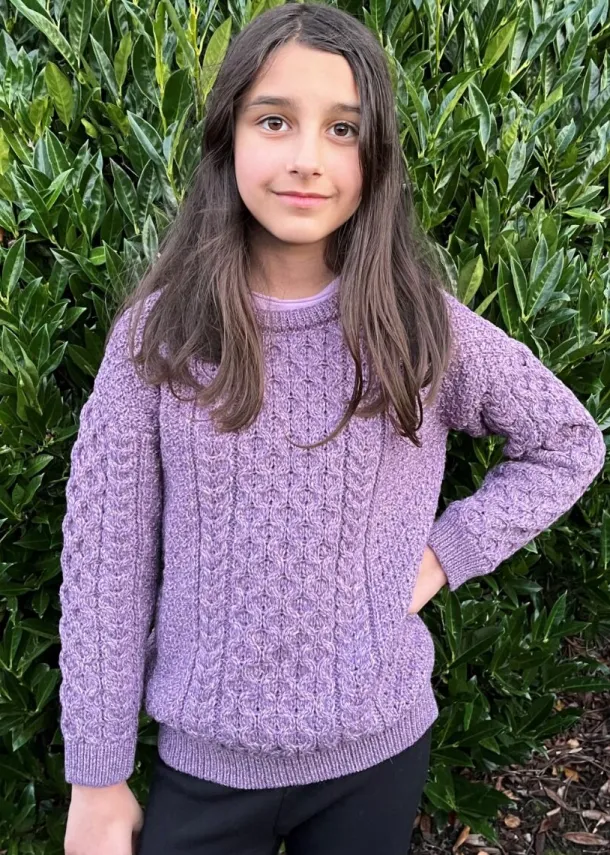 Kids Aran Sweater Merino Wool - Lavender