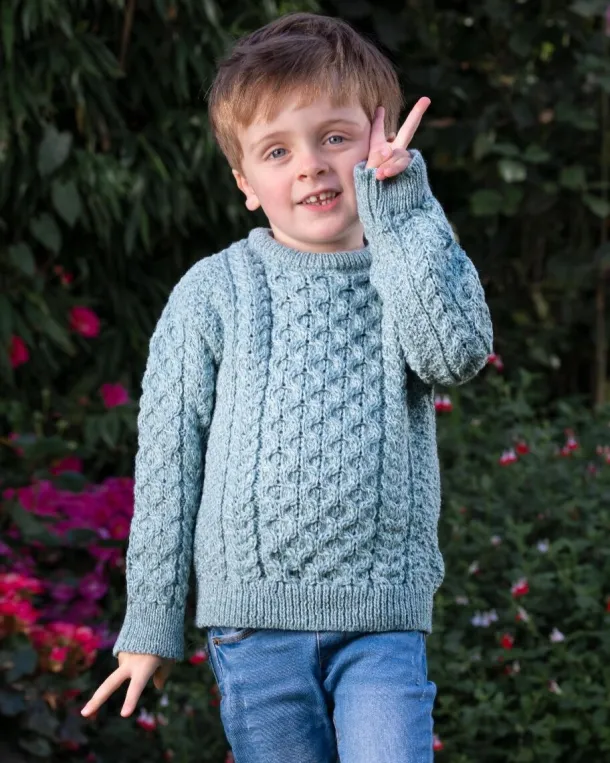 Kids Irish Aran Sweater Aqua