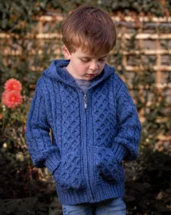 Kids Merino Hooded Aran Zip Cardigan