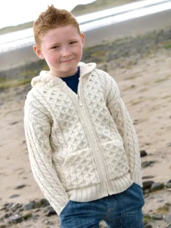 Kids Merino Wool Hooded Cardigan Natural