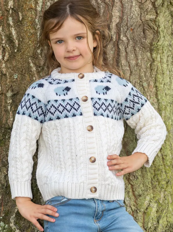 Kids Sheep Cardigan Merino Wool - Natural