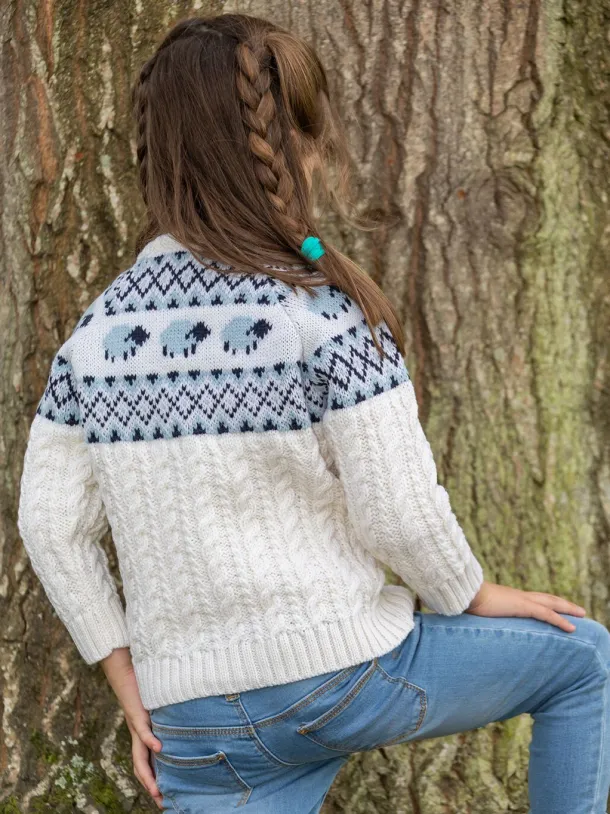 Kids Sheep Cardigan Merino Wool - Natural