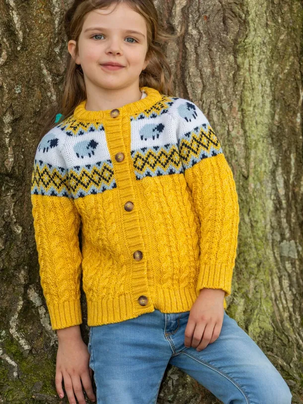 Kids Sheep Cardigan Merino Wool - Sunshine Yellow