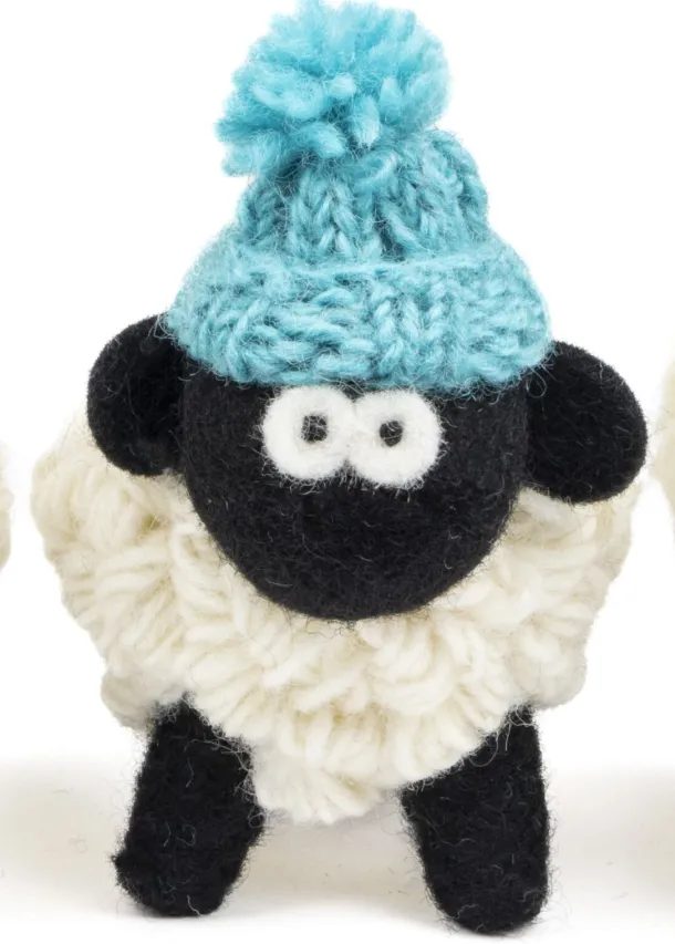 Knitted Sheep with Bobble Hat Teal Blue - Large