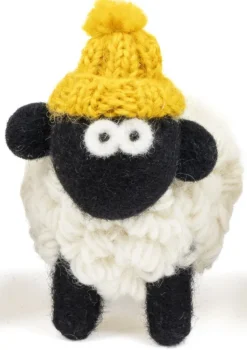Knitted Sheep with Bobble Hat Yellow - Large