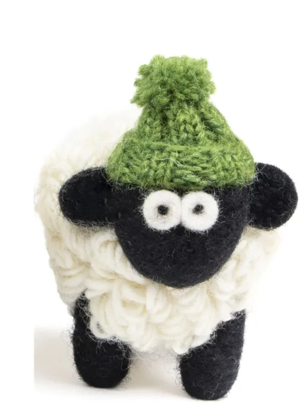 Knitted Sheep with Bobble Hat Green - Large