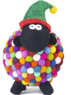 Knitted Sheep with Elf Hat - Medium