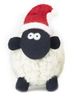 Knitted Sheep with Santa Hat - Large