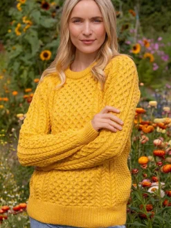 Ladies 100% Merino Wool Aran Sweater Sunshine