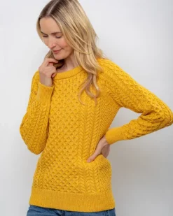 Ladies 100% Merino Wool Aran Sweater Sunshine