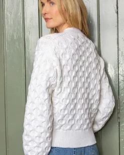 Ladies 100% Merino Wool Cropped Cardigan Natural