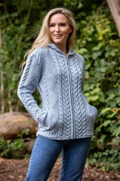 Ladies Aran Hooded Cardigan With Cladagh Zip