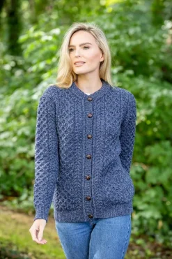 Ladies Cable Knit Cardigan Denim Marl