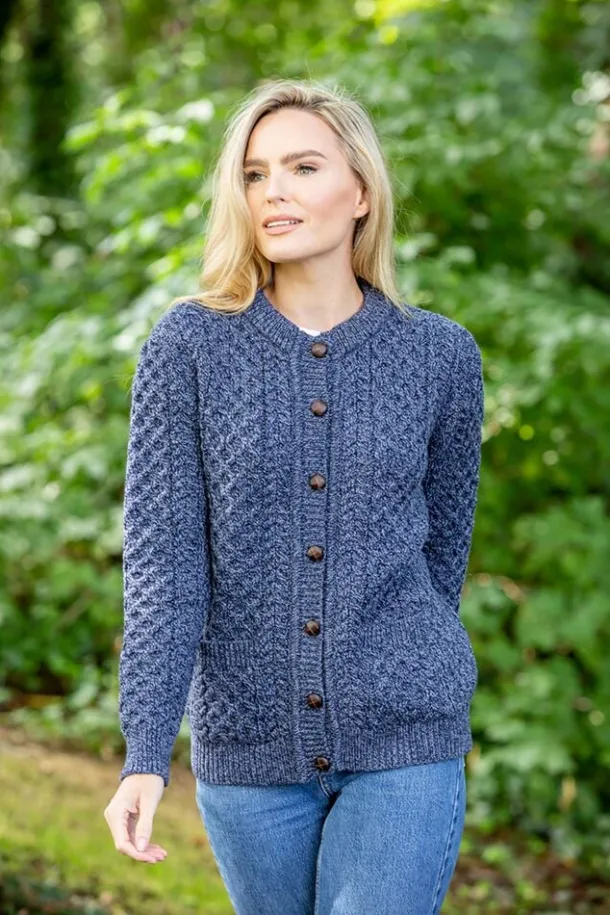 Ladies Cable Knit Cardigan Denim Marl
