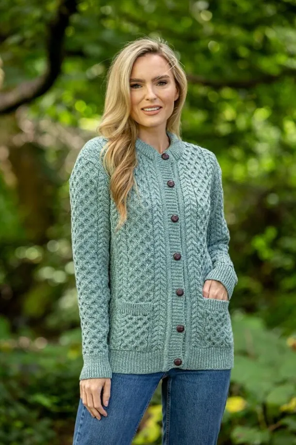 Ladies Cable Knit Cardigan Aqua