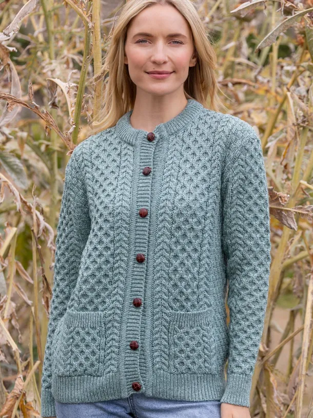 Ladies Cable Knit Cardigan Aqua