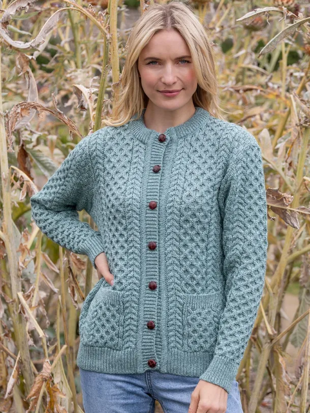 Ladies Cable Knit Cardigan Aqua