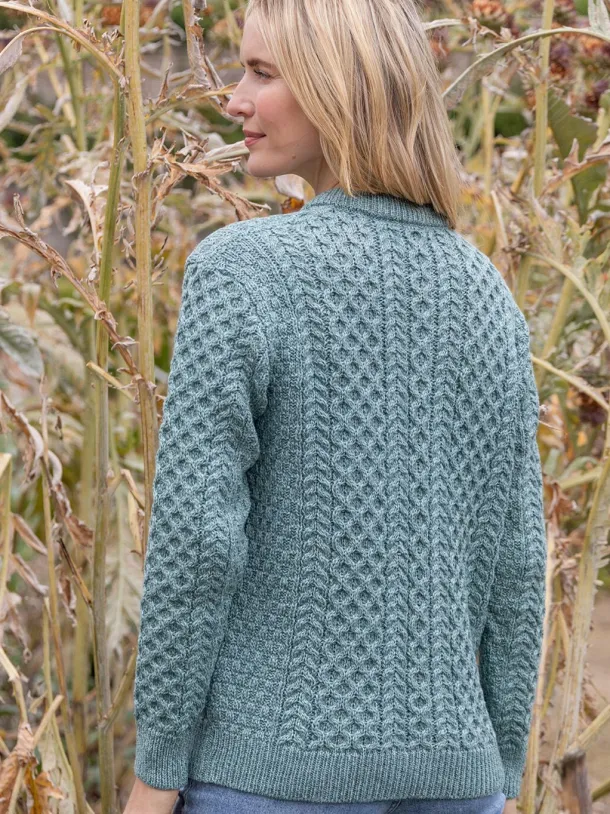 Ladies Cable Knit Cardigan Aqua