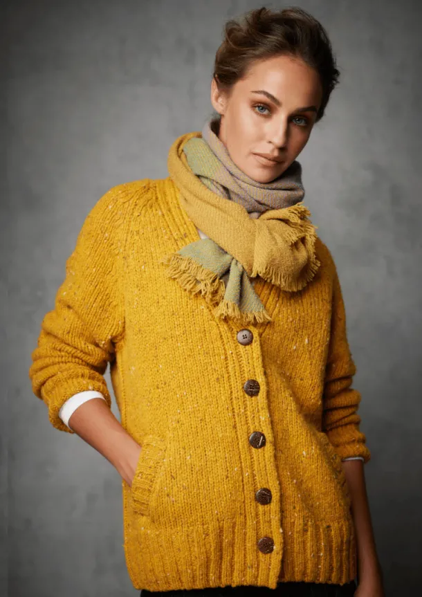 Ladies Donegal Cardigan Yellow
