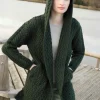 Ladies Herringbone Shawl Collar Hooded Coat Army