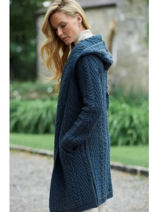 Ladies Herringbone Shawl Collar Hooded Coat
