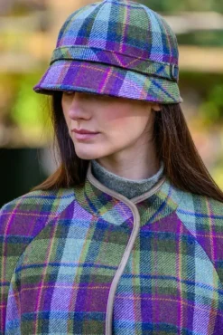 Ladies Irish Flapper Cap Purple Check Col: 574