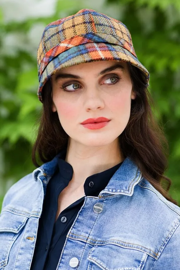 Ladies Irish Flapper Cap Orange Check Col: 60
