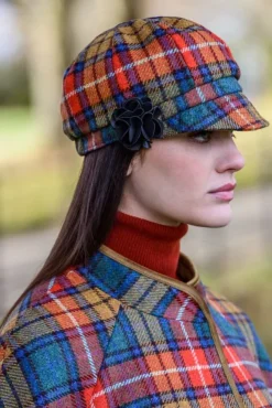 LADIES IRISH NEWSBOY CAP ORANGE CHECK Col: 60