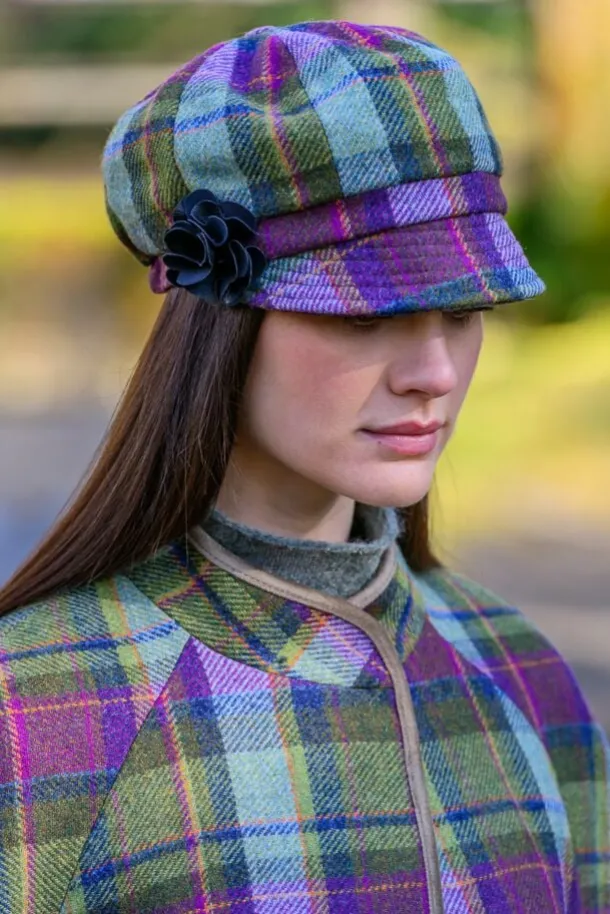 LADIES IRISH NEWSBOY CAP PURPLE CHECK