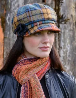 LADIES IRISH NEWSBOY CAP ORANGE CHECK Col: 60