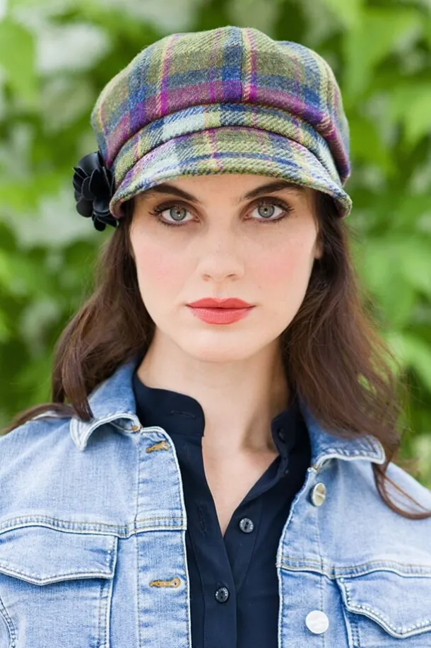 LADIES IRISH NEWSBOY CAP PURPLE CHECK