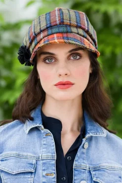 LADIES IRISH NEWSBOY CAP ORANGE CHECK Col: 60