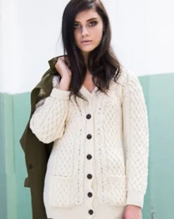 Ladies Long Aran boyfriend cardigan