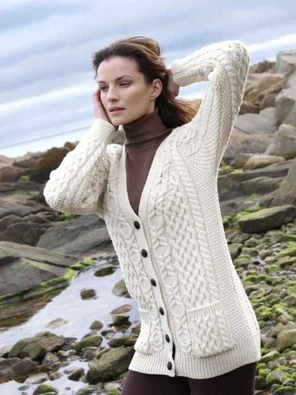 Ladies Long Aran boyfriend cardigan
