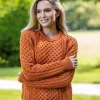 Ladies Merino Wool Aran Sweater - Orange