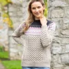 Ladies Merino Wool Fitted Fairisle Sweater Oatmeal