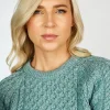 Ladies Merino Wool Fitted Aran Sweater Aqua