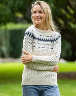Ladies Merino Wool Fitted Fairisle Sweater Natural