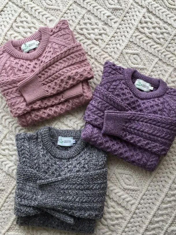 Ladies Merino Wool Fitted Aran Sweater LAVENDER