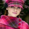Ladies Newsboy Hat Pink Check 223