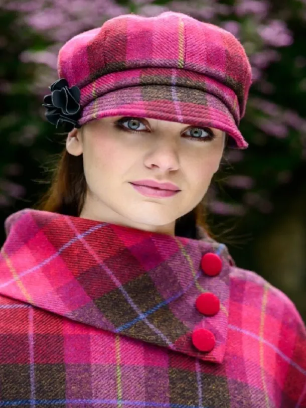 Ladies Newsboy Hat Pink Check 223