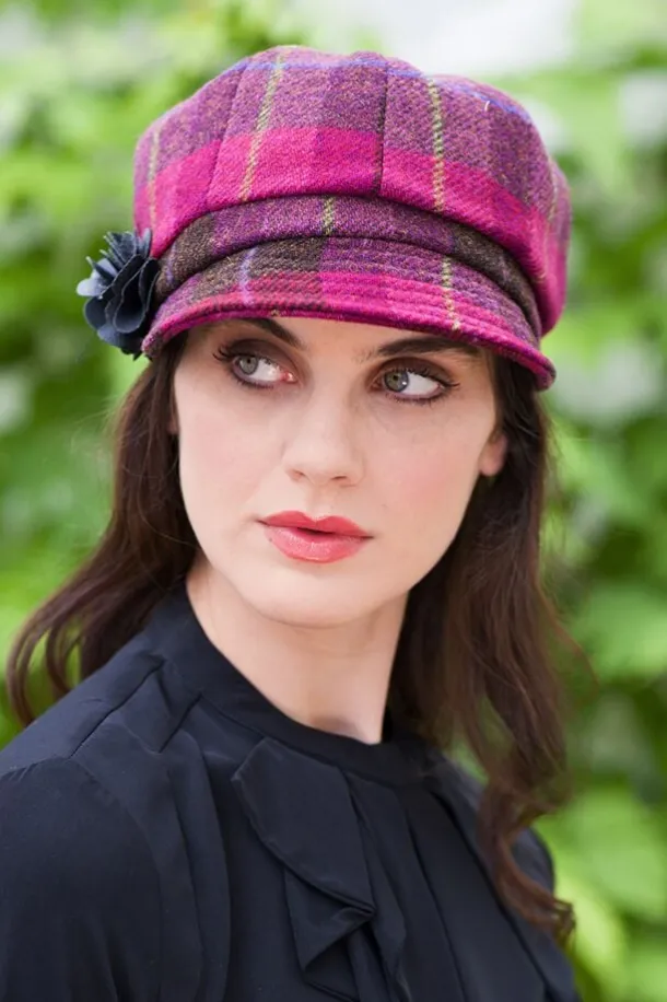 Ladies Newsboy Hat Pink Check 223