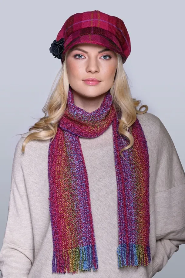 Ladies Newsboy Hat Pink Check 223