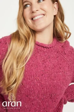 Ladies Roll Neck Raglan Crew Pink