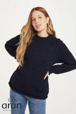 Ladies Roll Neck Raglan Crew Navy Fleck