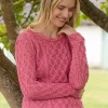 Lambay Lattice Cable Aran Sweater Rosa Pink