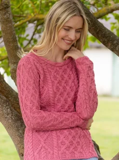 Lambay Lattice Cable Aran Sweater Rosa Pink