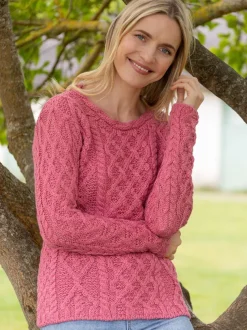 Lambay Lattice Cable Aran Sweater Rosa Pink