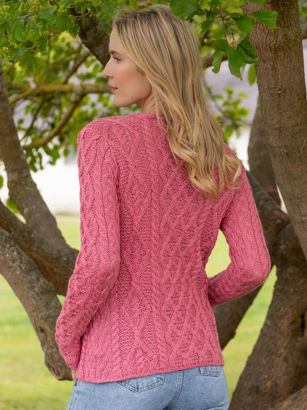 Lambay Lattice Cable Aran Sweater Rosa Pink